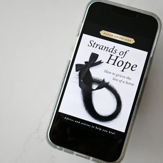 iphone displaying ebook strands of hope, how to grieve the loss of a horse, horse books, horse and rider books, equestrian memoir